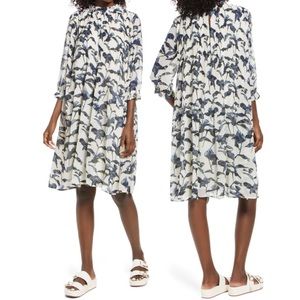 Aware by Vero Moda Paloma Floral Print Pleated Birch Shift Dress Size L NWT